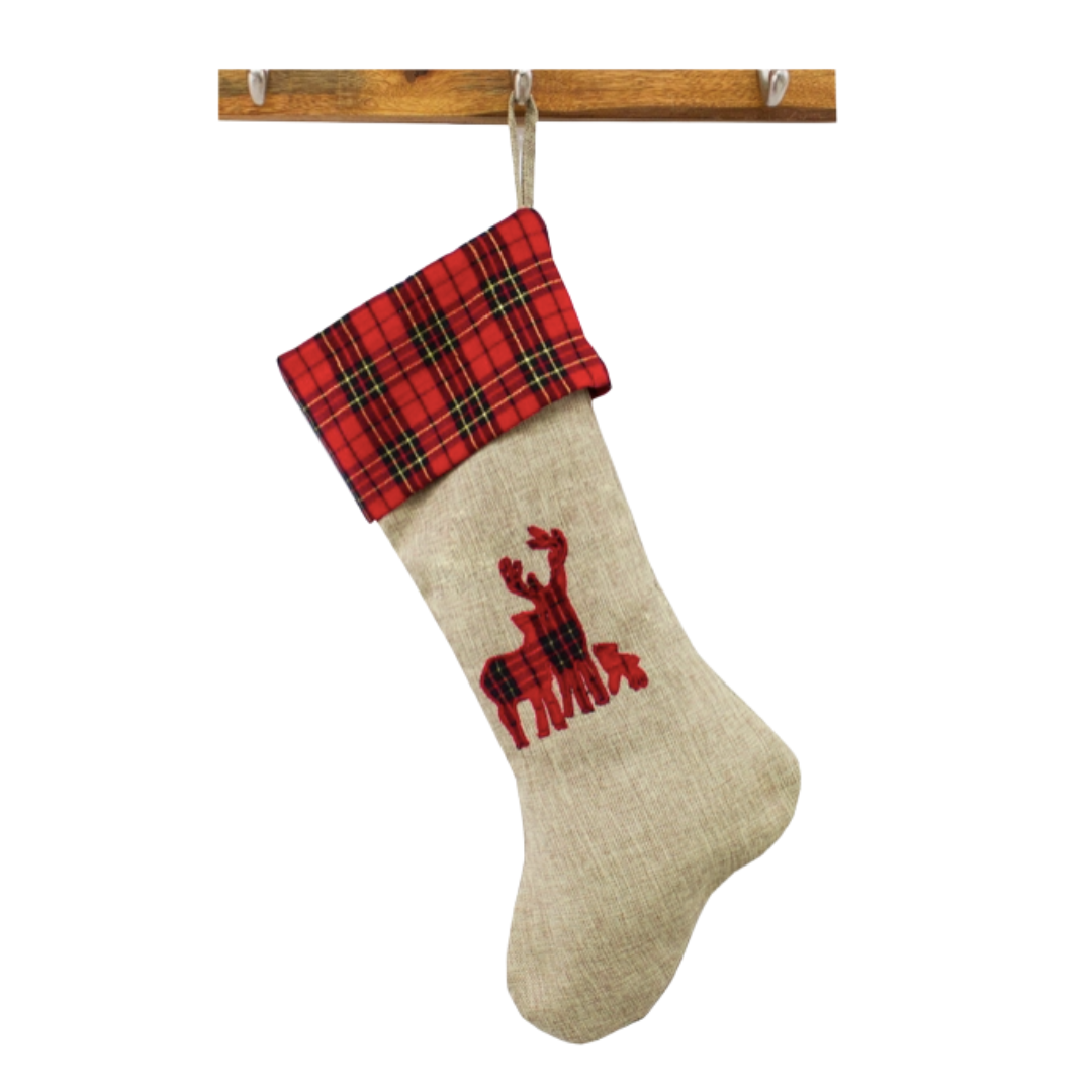 Chaussette de Noël en tartan Renne
