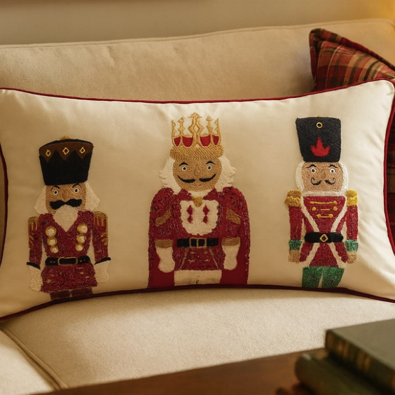 Housse de coussin en velours brodé Casse-Noisette