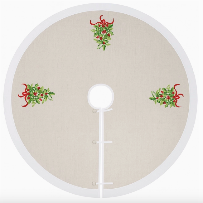 Jupe de sapin de Noël brodée de houx